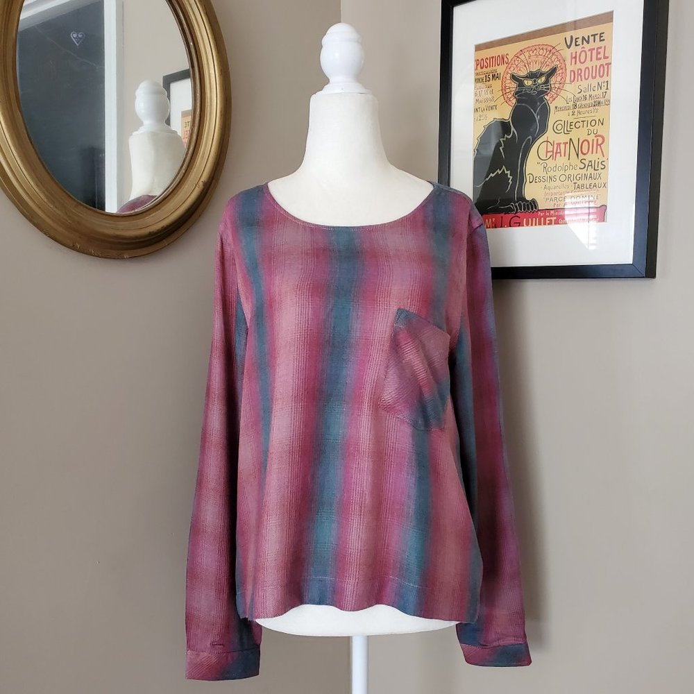Anthro Cloth & Stone Plaid Top with Lace-Up Back M - Picture 1 of 14